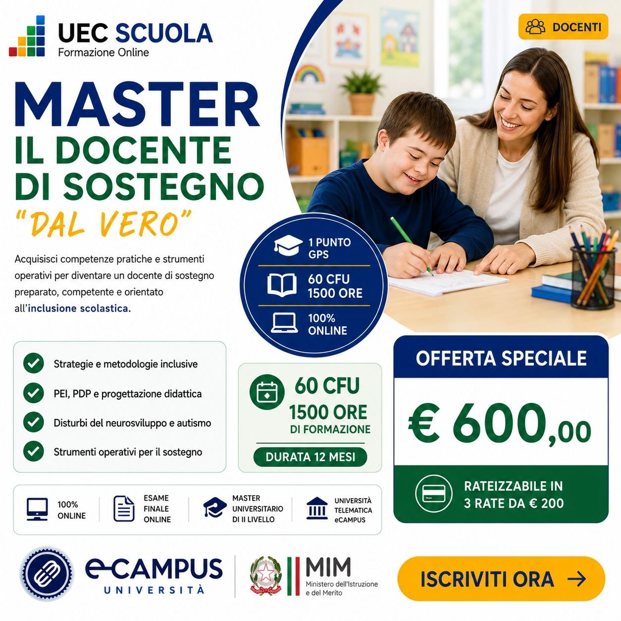 Master Il Docente di Sostegno dal Vero eCampus | 60 CFU 1 Master Il Docente di Sostegno dal Vero eCampus | 60 CFU